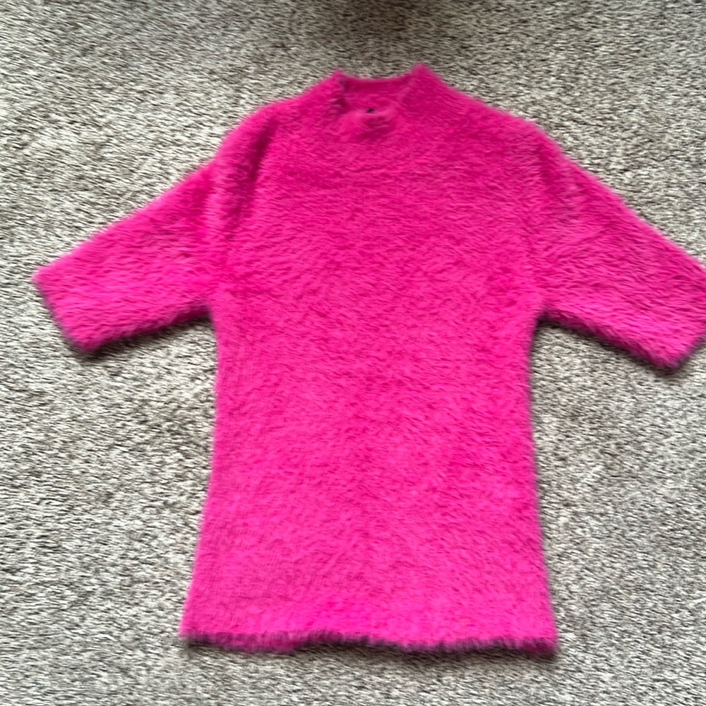 Mango Faux Fur Knit Sweater Deep Pink Size US Medium